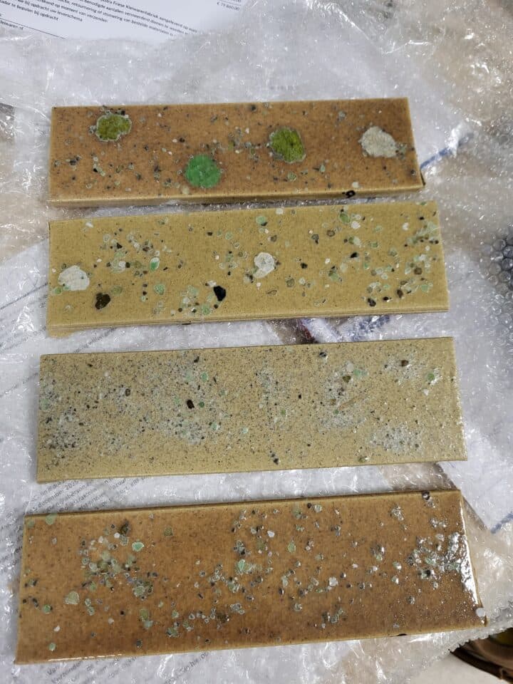 Glazed Ceramic Strips with Recycled Glass Finish
