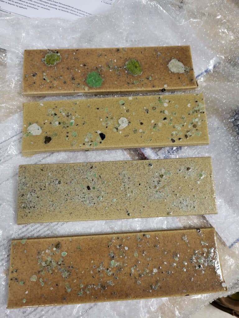 Glazed Ceramic Strips with Recycled Glass Finish
