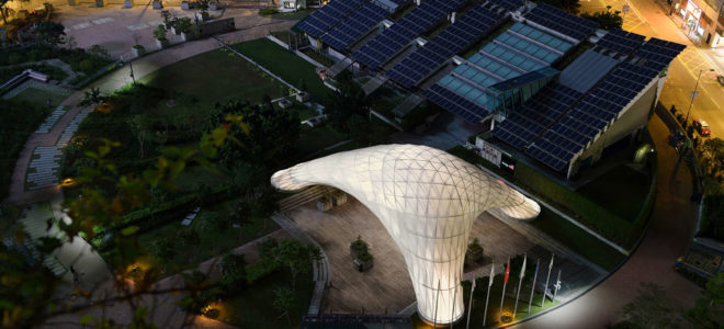 ZCB Bamboo Pavilion constructed from bamboo poles