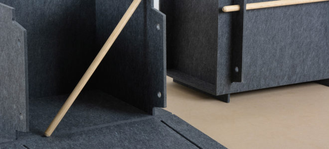 Flexible furniture made from felt composite Lanisor and wood