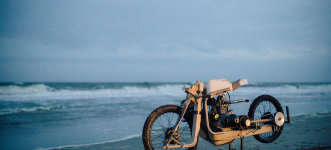 A wooden motorcycle powered by algae