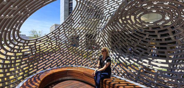Healing Pavilion consists of computer bent steel tubes