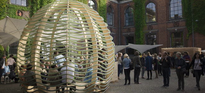 This plywood pavilion produces algae as food source