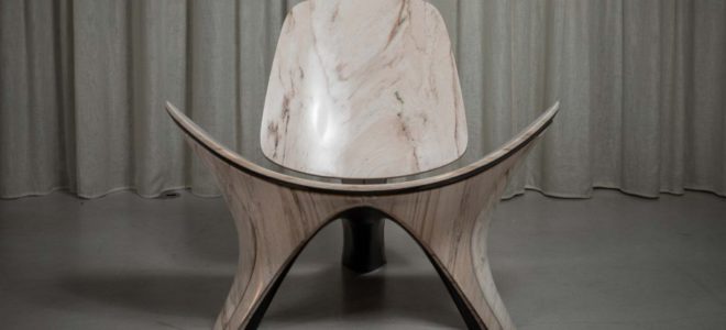 1963 Hans J. Wegner chair reimagined in marble and carbon fibre