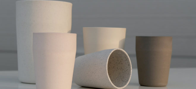 A circular tableware made from recycled porcelain