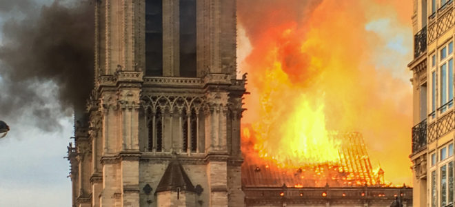 Notre Dame’s lead-clad wooden roof destroyed in fire