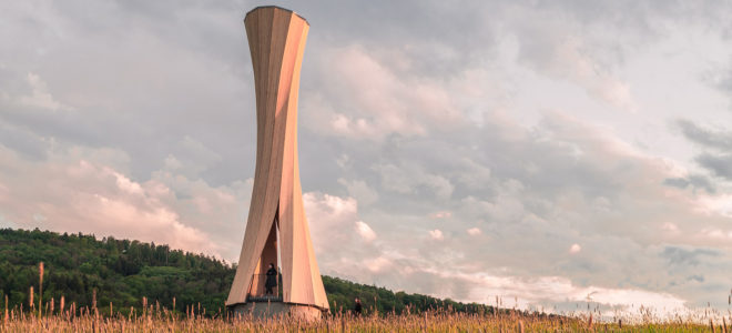 A tower made of self-shaping wood
