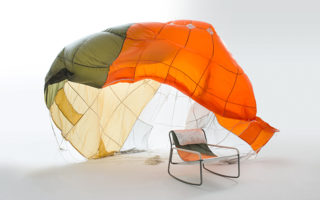 Furniture made of steel and recycled parachutes