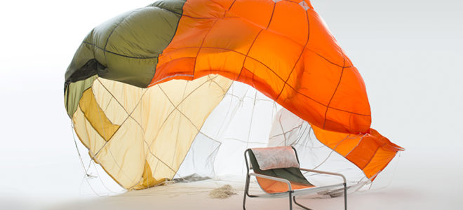 Furniture made of steel and recycled parachutes