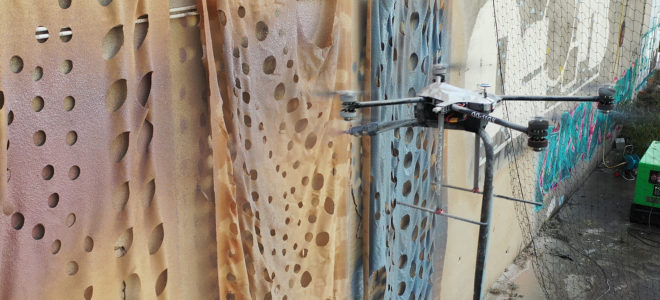 A mural created by mud-spraying drones