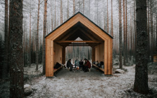 A shelter made of wood and recycled materials