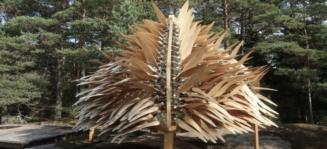 A kinetic structure made of wood