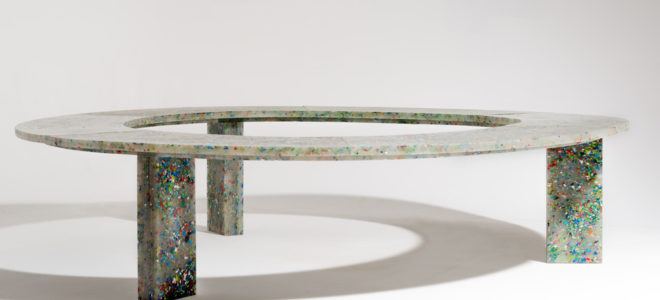 A circular bench made of recycled plastic