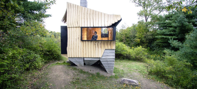 A cabin made from beetle infested wood and concrete 3D printing