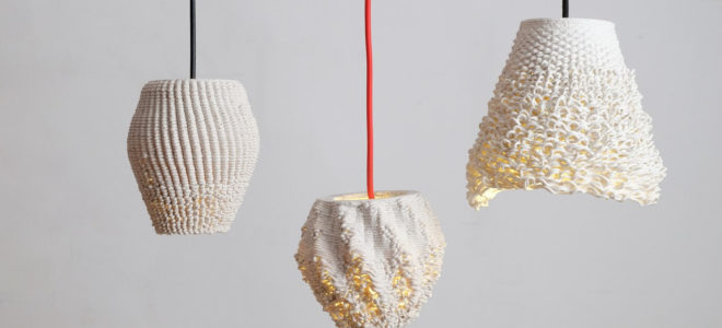 3D printed lamps made from recycled ceramics