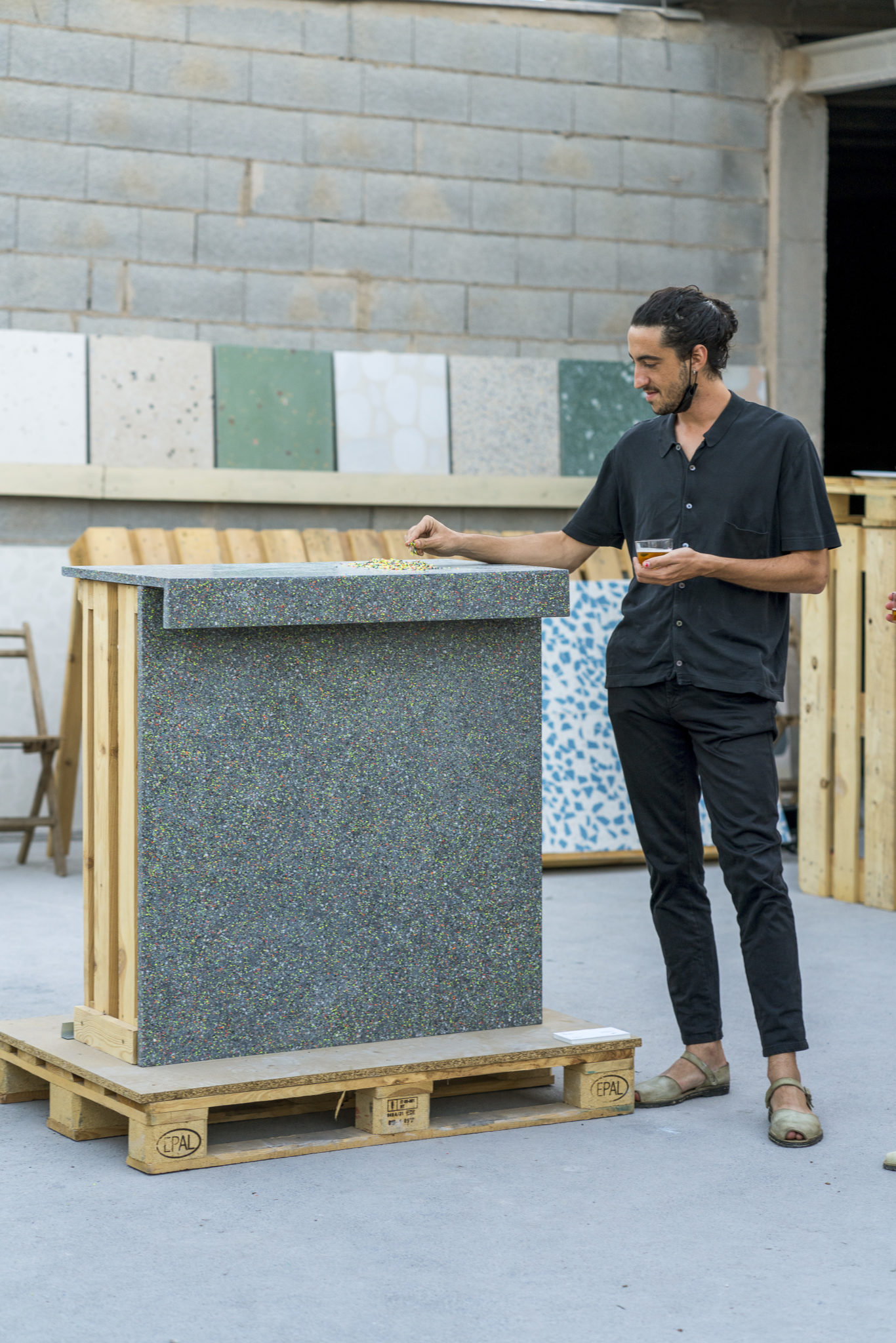 Huguet Recycled Terrazzo Made with Nike soles X Kinzo MaterialDistrict