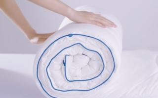 A duvet made with waste oyster shells