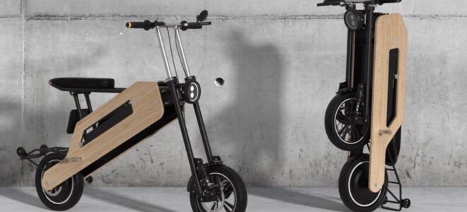 A foldable electric scooter made of bamboo