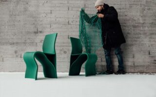 A 3D printed chair made of recycled fishing nets