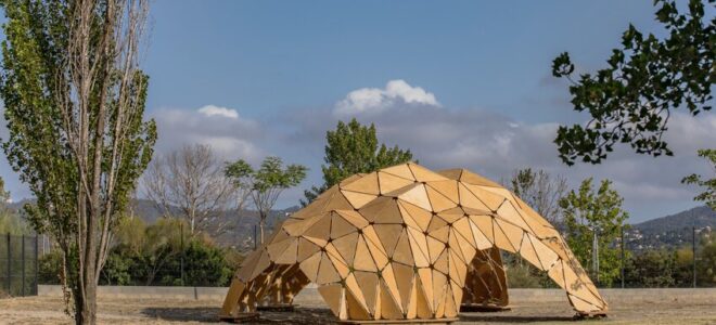 A pavilion made of plywood