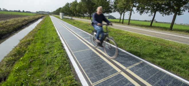 A bicycle path made of solar panels