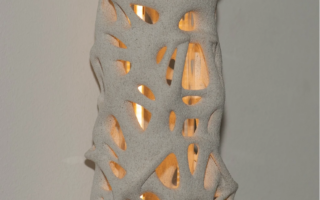 A lamp made of 3D printed limestone
