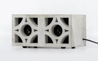 A speaker made of a concrete masonry block