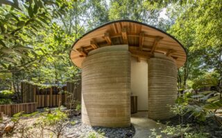 A structure made of rammed earth and wood