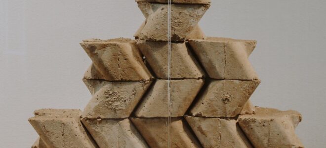 Geometric earth blocks made with 3D printed moulds