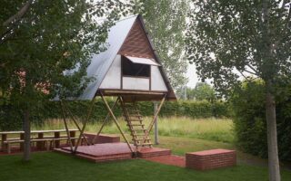 A moveable flood-resistant tiny house made of bamboo