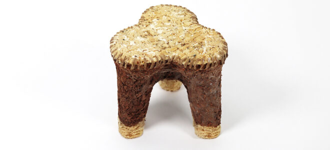 A blooming stool made of potato plastic