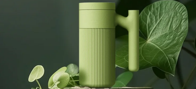 A tumbler made of waste wood thermoplastic