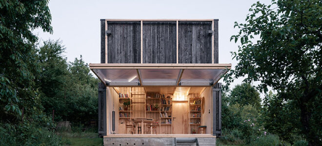 A wooden folding façade