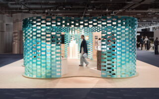 A pavilion made of 3D printed bricks made of recycled PET bottles