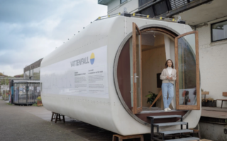 A tiny house made of a repurposed wind turbine