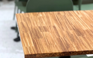 Circular Tables Made From Recycled Chopsticks At Raffles City Singapore