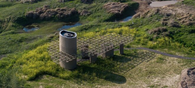 Wetland Caves Pavilion Integrates Bamboo and Concrete Within a Wetland Landscape